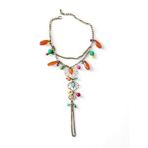 Boho Anklet Foot Chain Barefoot Sandal Acrylic Gem Beaded Gold Leaf Toe Ring NOS